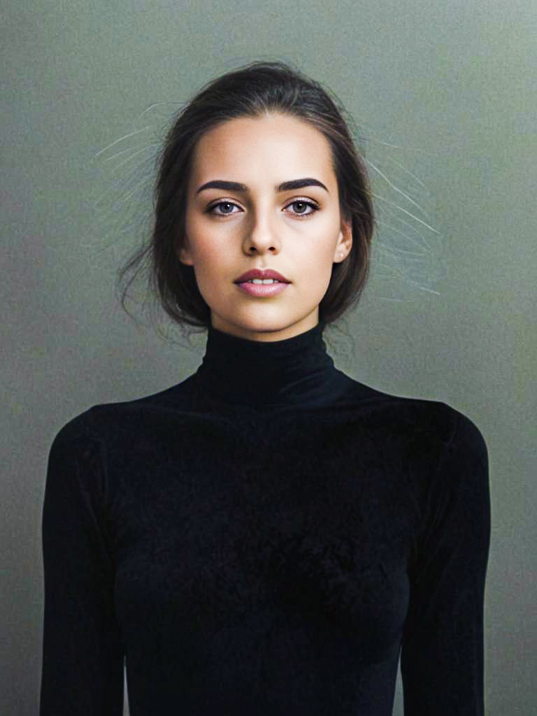 Elegant Young Woman in Black Turtleneck