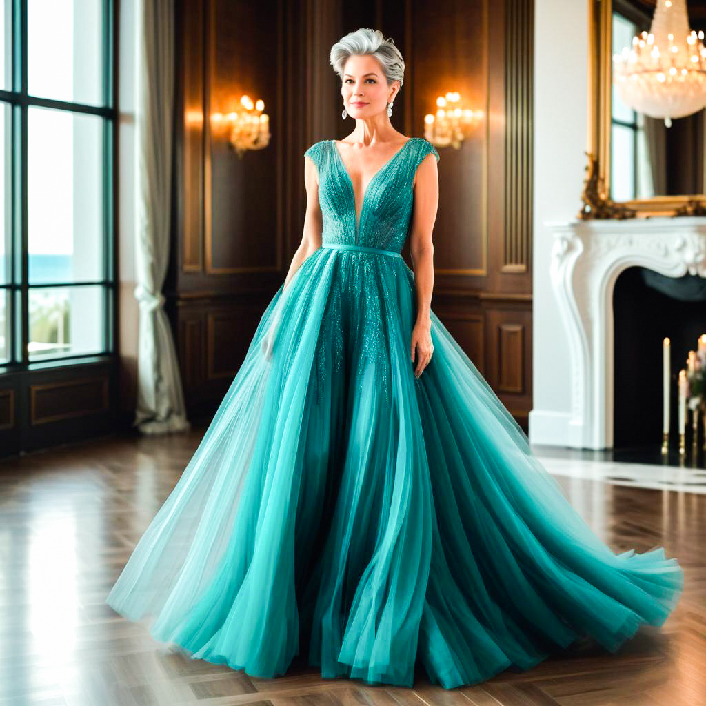 Elegant Woman in Teal Ball Gown