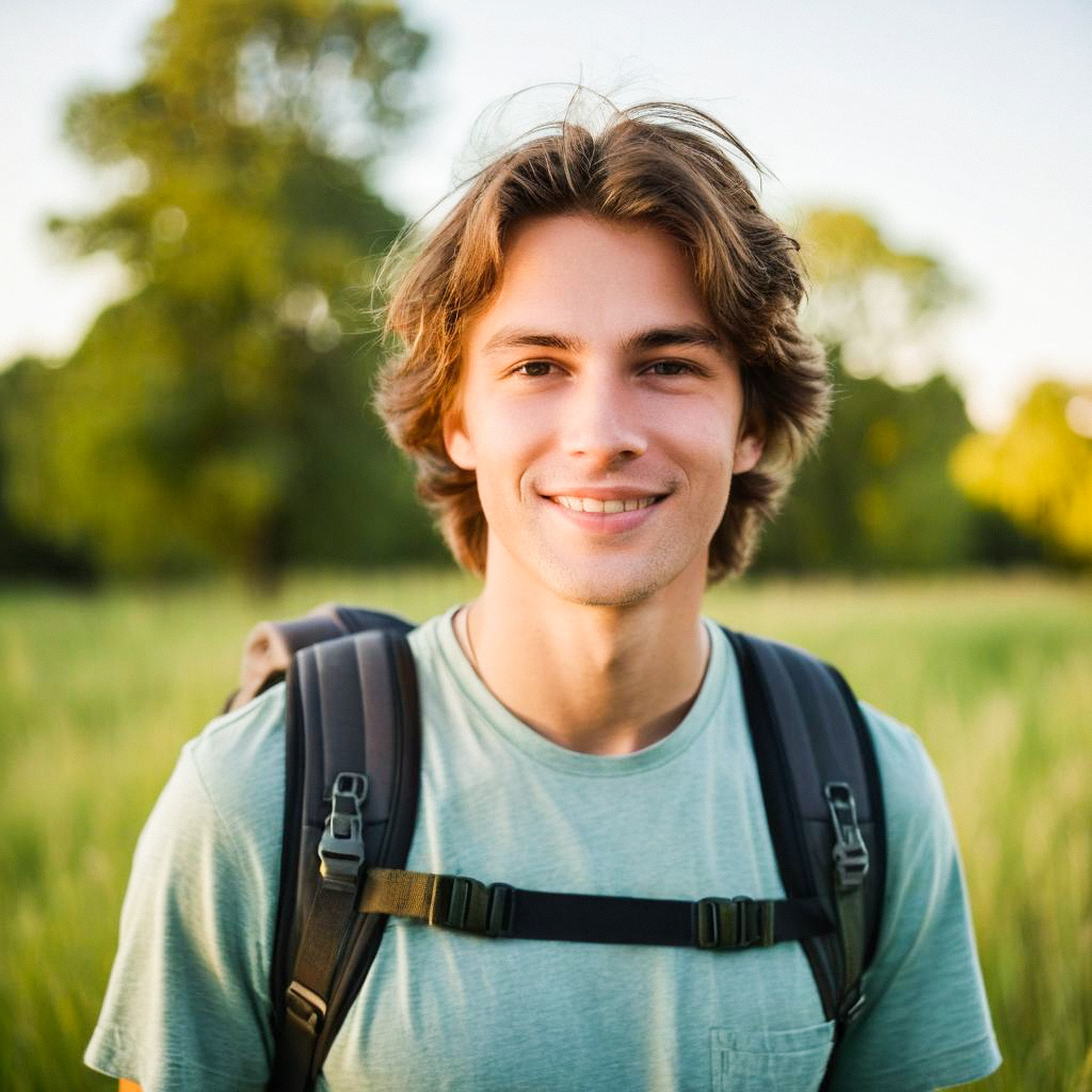 Smiling young man in green field Smiling young man in green field