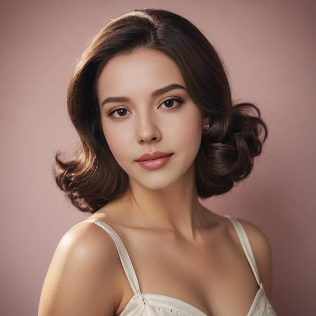 Young Woman with Vintage Curls and Silk Top