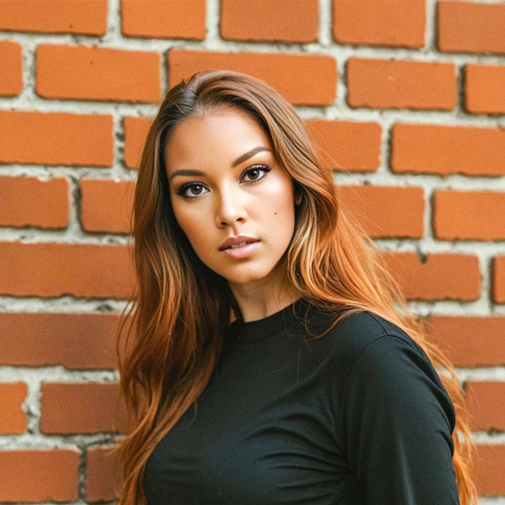 Confident Woman Portrait Against Brick Wall