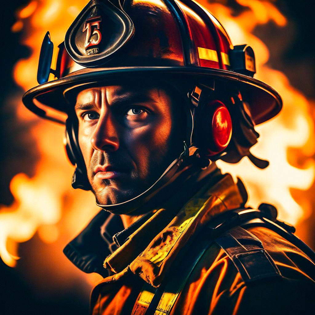 Firefighter in Protective Gear Against Blaze Firefighter in Protective Gear Against Blaze