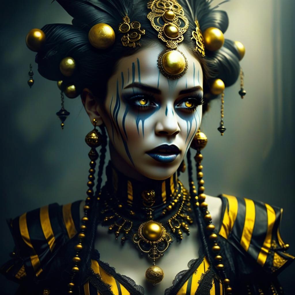 Woman in Black and Gold Costume with Intricate Face Paint Woman in Black and Gold Costume with Intricate Face Paint