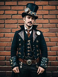Man in Steampunk Halloween Costume Photorealistic Cosplay Portrait