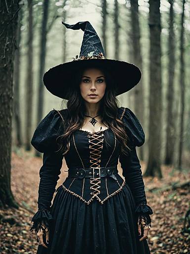 Woman in Woodland Witch Costume Waist Up Editorial Portrait