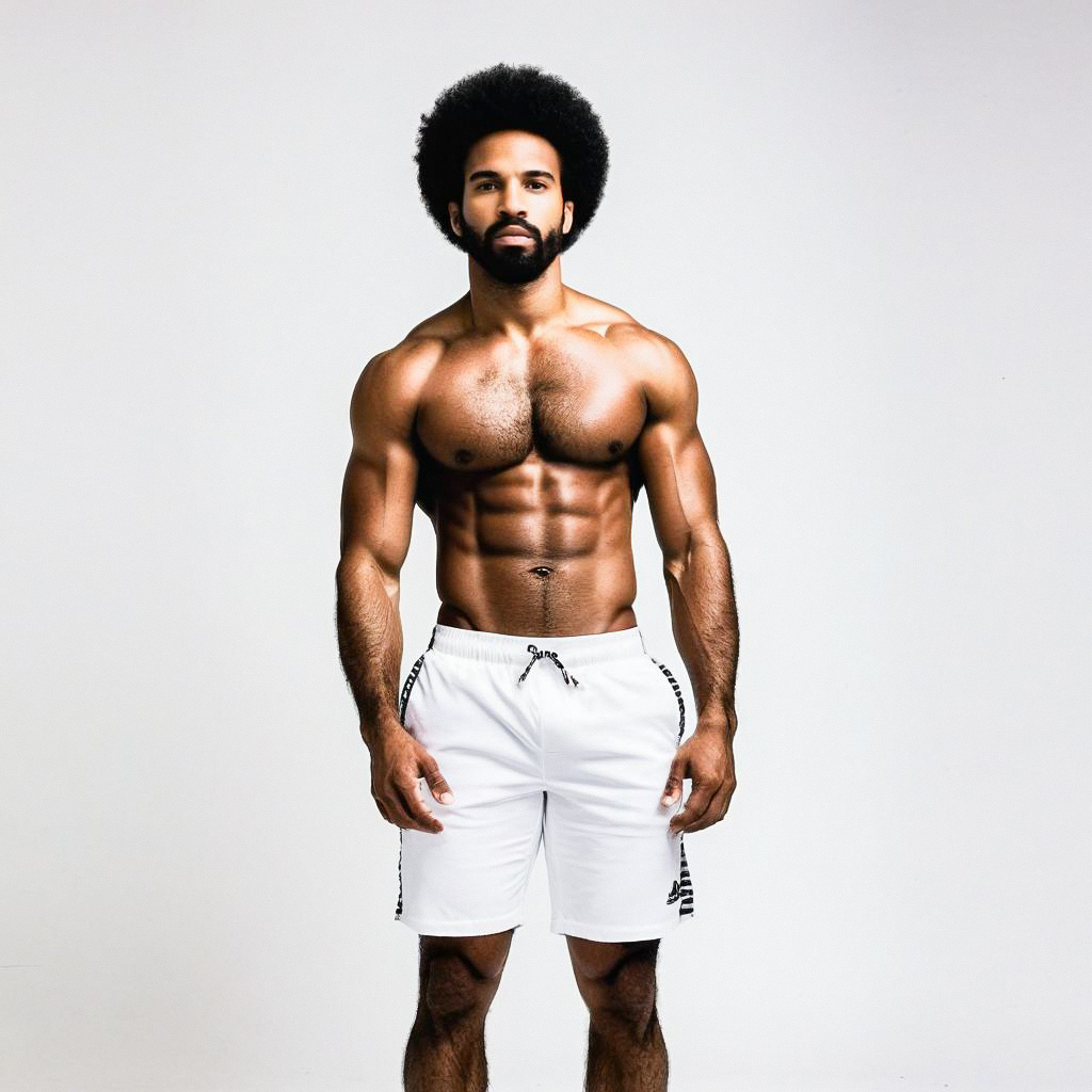 Muscular Man with Afro in Athletic Pose