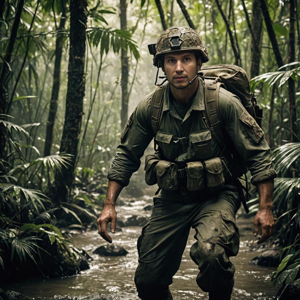 Military Man in Misty Jungle