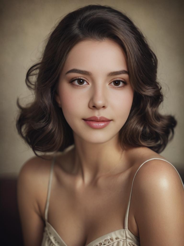 Elegant woman with vintage hairstyle and natural makeup