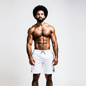 Muscular Man with Afro in Athletic Pose