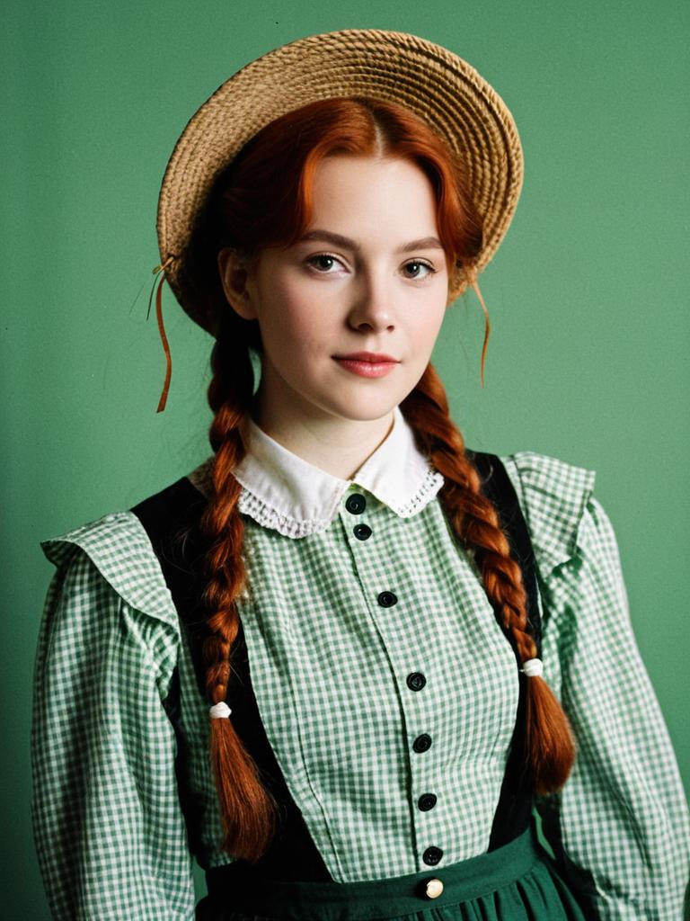 Photorealistic Portrait of Woman in Anne of Green Gables Costume