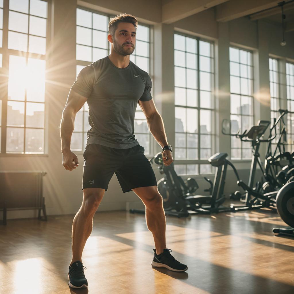 Confident Man in Sunlit Gym