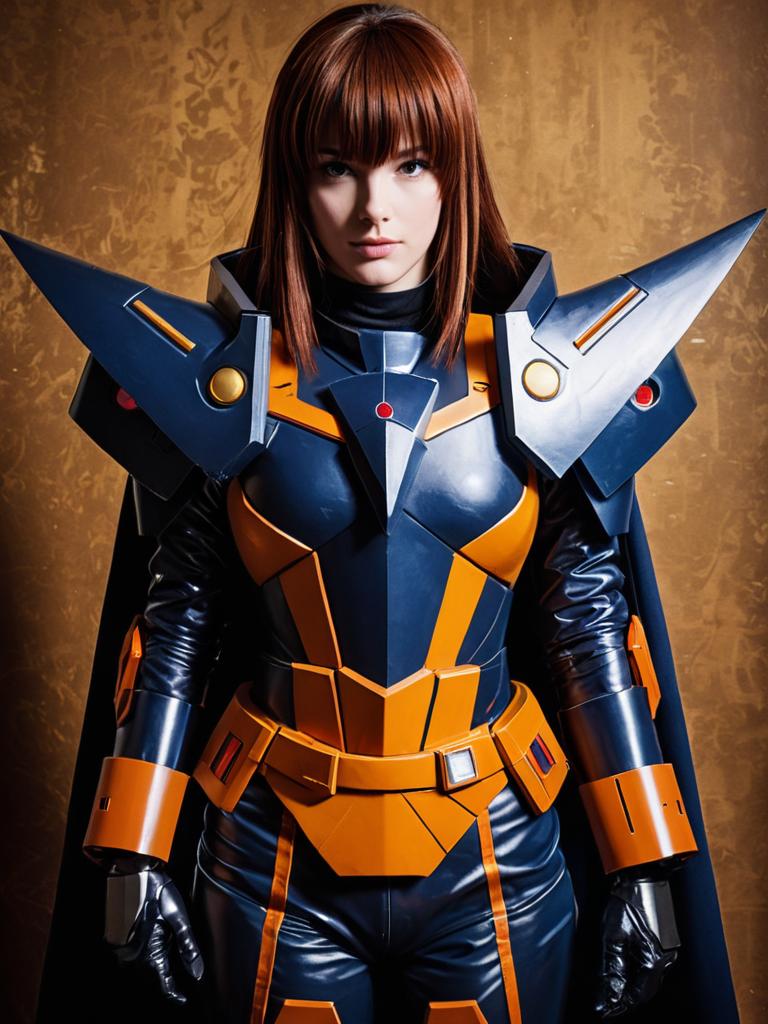 Man Cosplay Wearing Realistic Gunbuster Costume with Detailed Armor