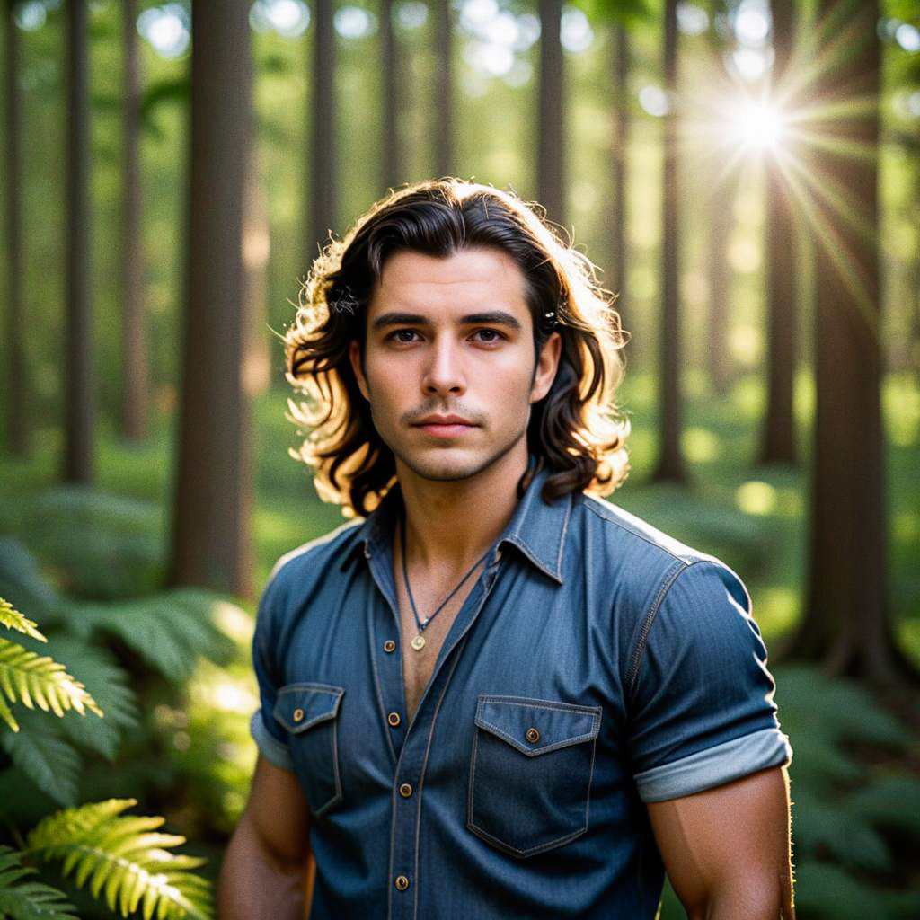 Confident Young Man in Serene Forest