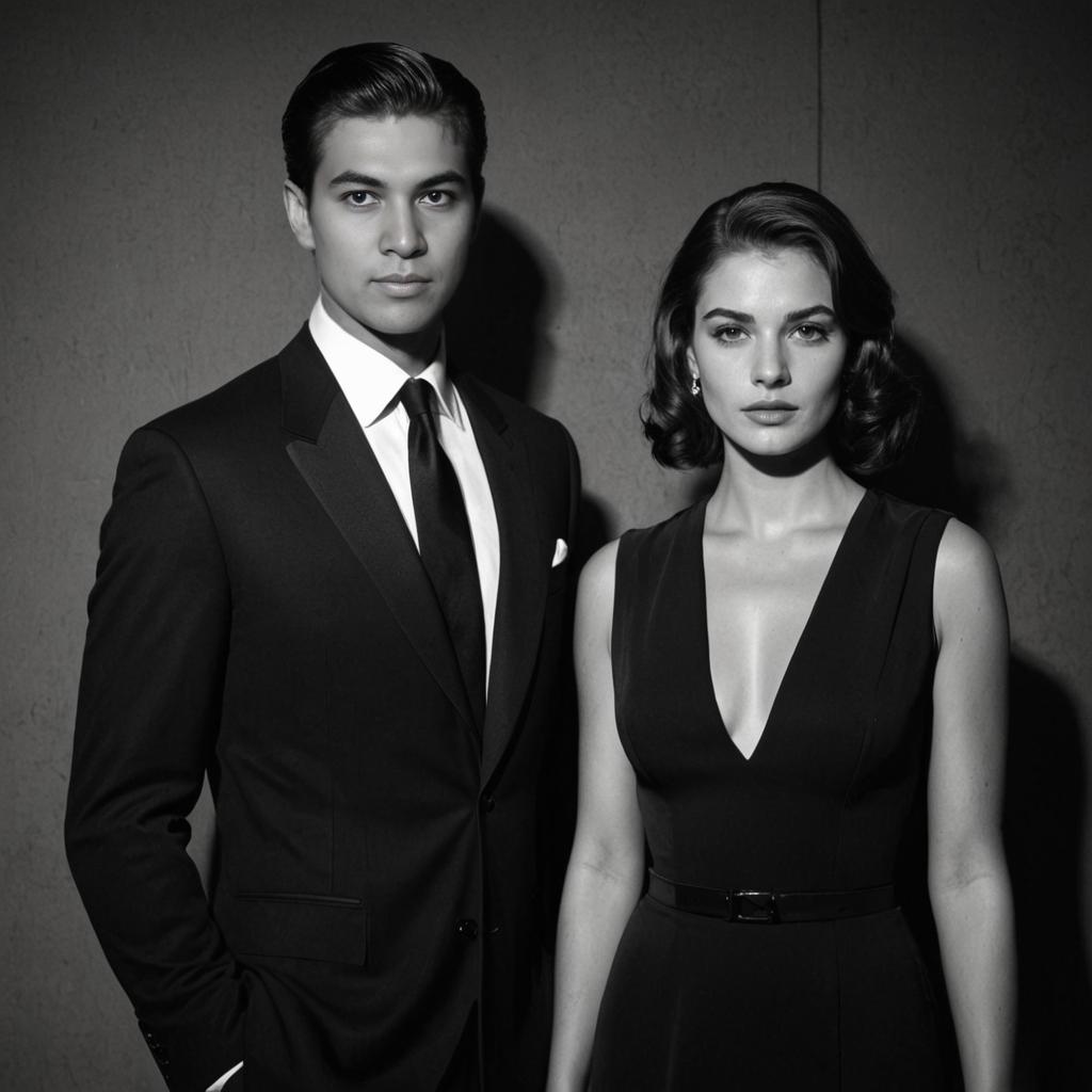 Elegant Couple in Black and White Portrait