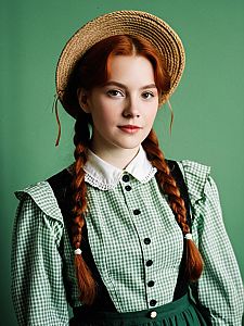 Photorealistic Portrait of Woman in Anne of Green Gables Costume