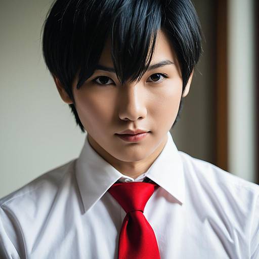 Portrait of Young Man in White Shirt with Red Tie