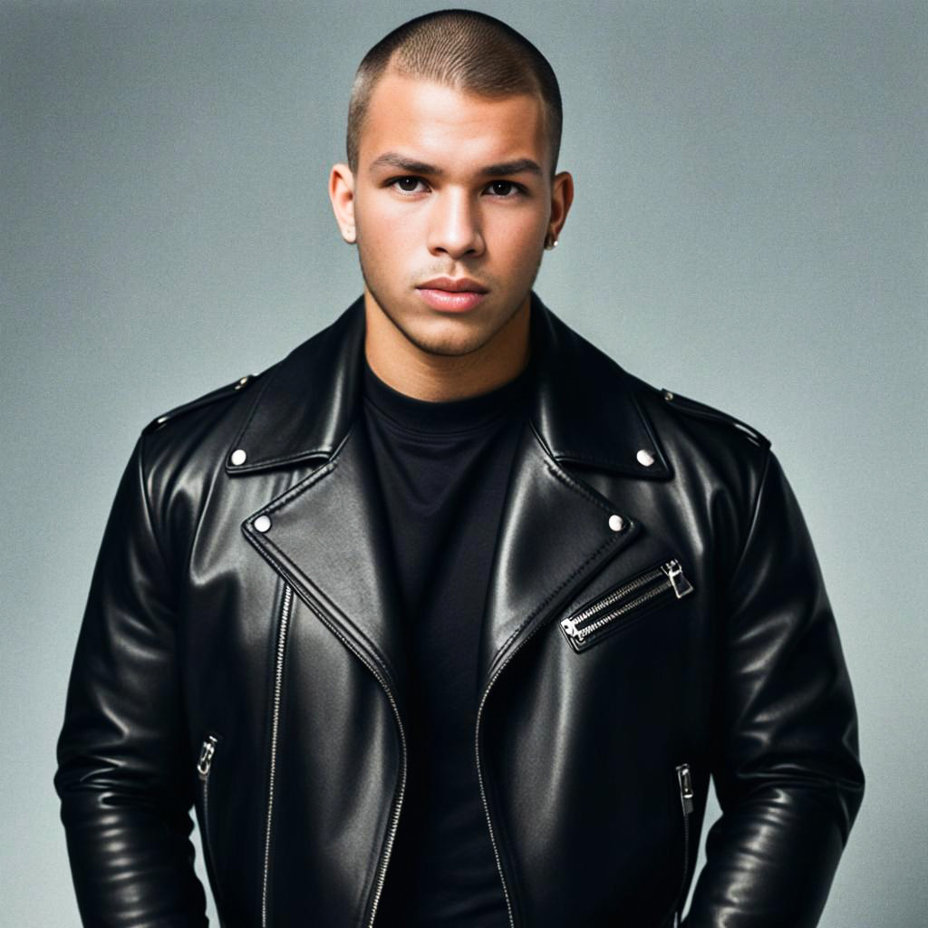 Stylish Young Man in Black Leather Jacket