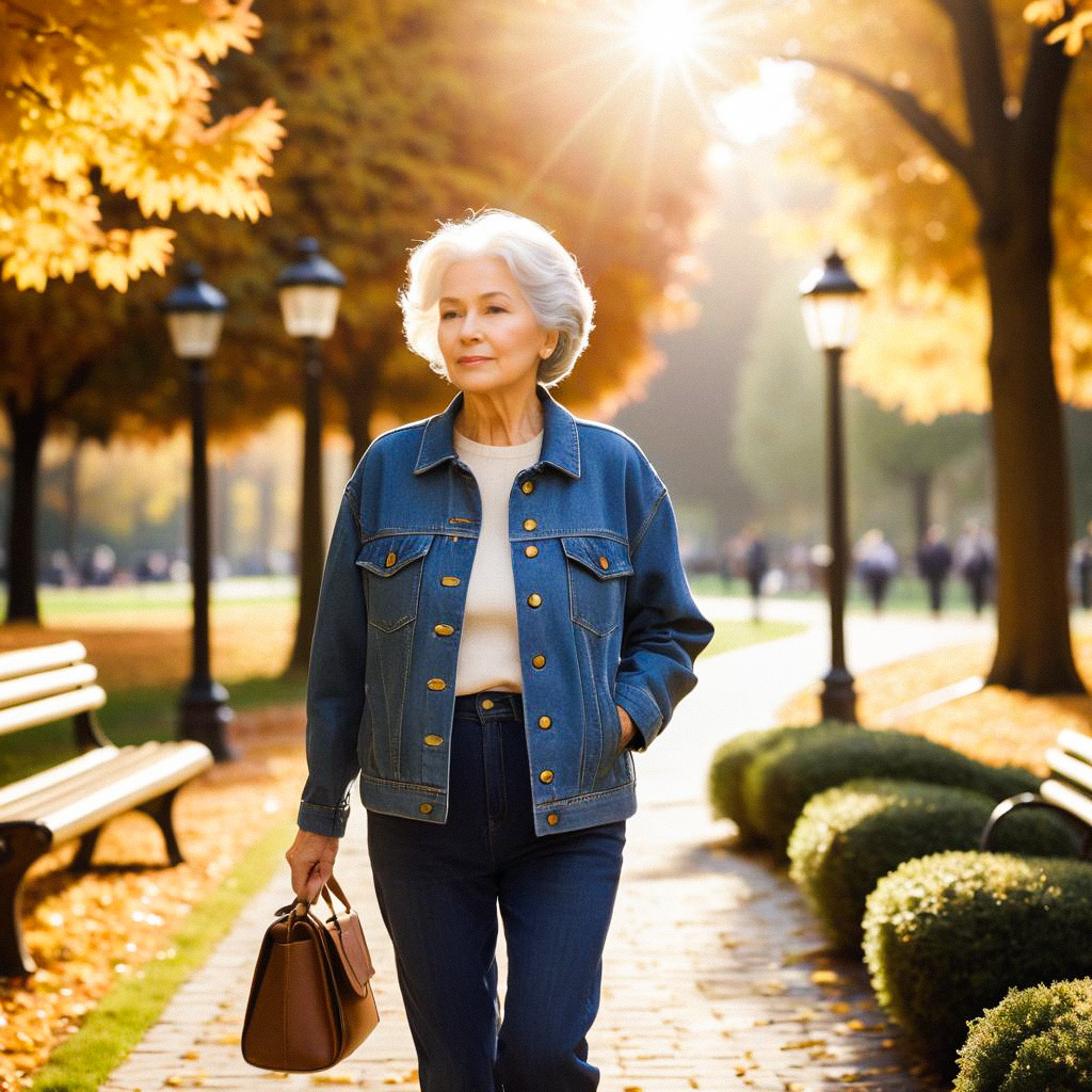 Stylish Senior Woman in Autumn Park