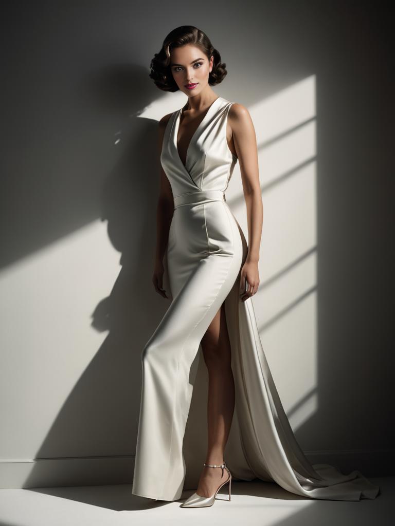 Elegant Woman in Silky Evening Gown