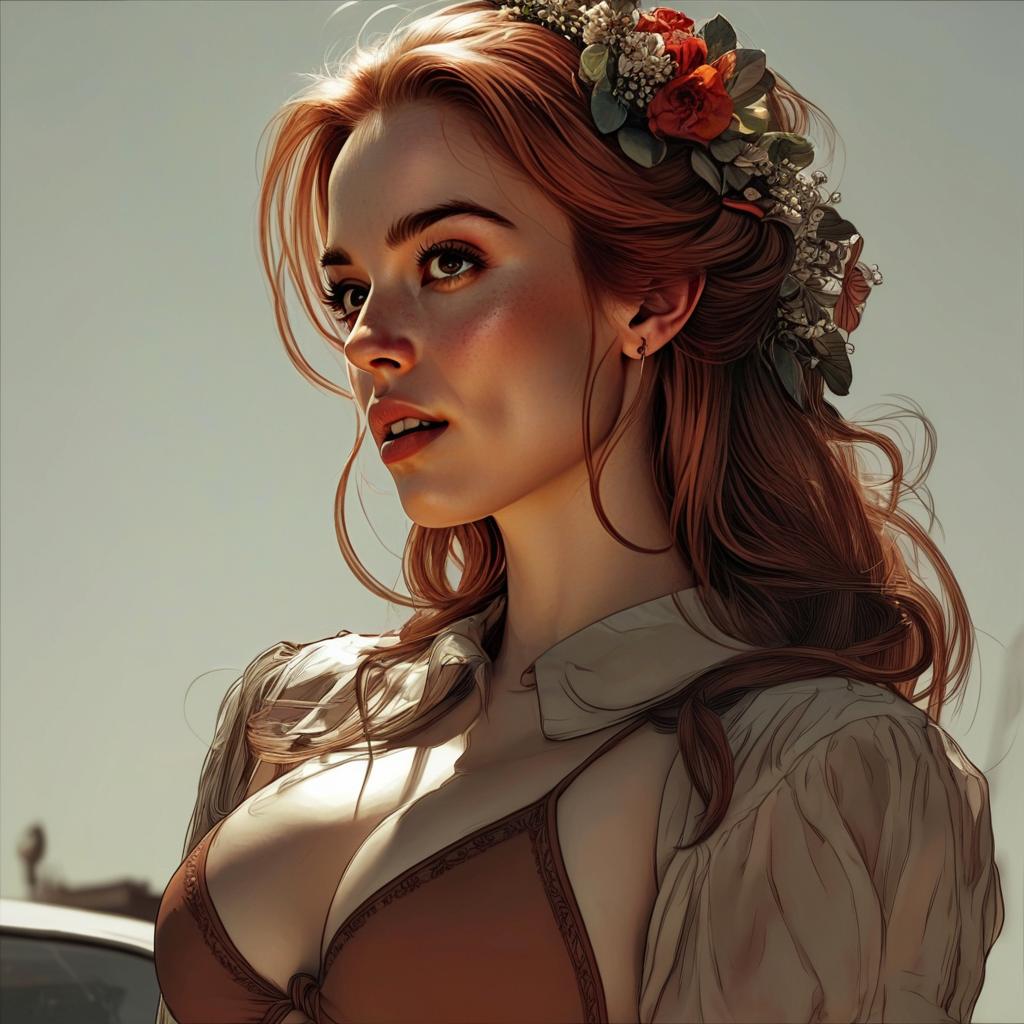 Portrait of Woman with Floral Headpiece in Warm Natural Light