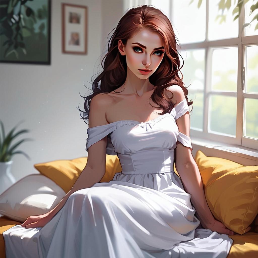 Stylized Digital Portrait of a Woman on Couch Stylized Digital Portrait of a Woman on Couch