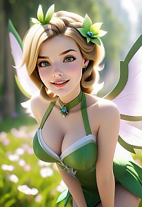 3D Digital Fairy Character with Green Outfit and Wings in Forest