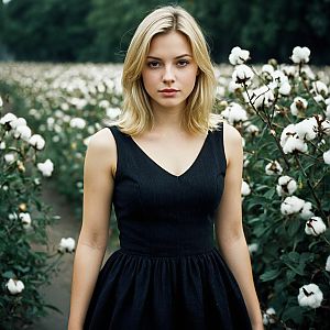 Blonde Woman in Cotton Field