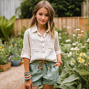 Confident Girl in Lush Garden