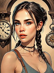 Hyper-Realistic Digital Portrait of Woman with Antique Clock Background