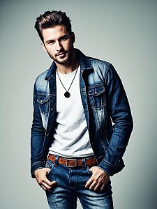 Stylish Man in Denim Jeans Outfit Photorealistic Detailed Studio Portrait