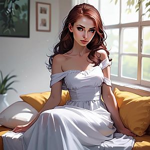 Stylized Digital Portrait of a Woman on Couch