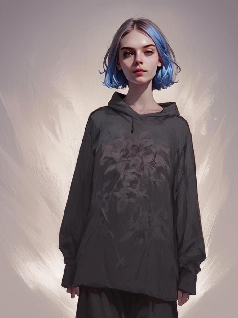 Young Woman with Blue Hair in Oversized Hoodie Young Woman with Blue Hair in Oversized Hoodie