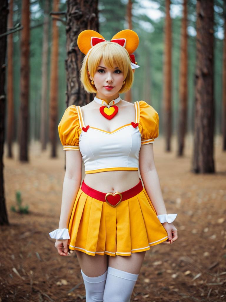 Cosplay Woman in Magical Girl Pine Forest Outfit