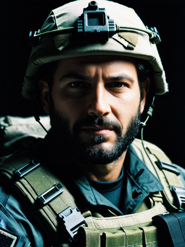 Close-up of a man in tactical military gear