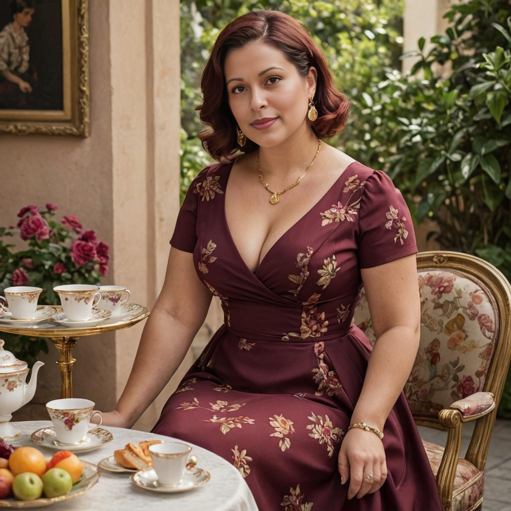 Elegant Woman at a Tea Table in a Garden