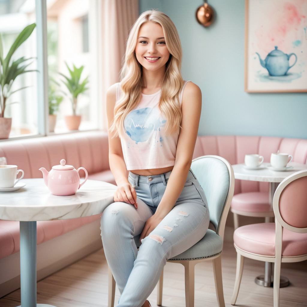 Young Woman in Pastel Café