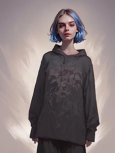 Young Woman with Blue Hair in Oversized Hoodie