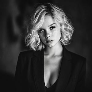 Black and White Portrait of Confident Young Woman