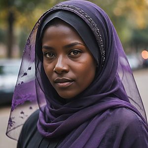 Close-up Portrait of Woman in Purple Hijab
