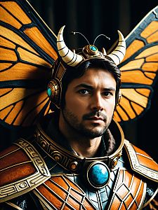 Man in Realistic Mothra Monsterverse Cosplay with Detailed Armor and Wings
