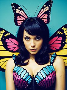 Woman in Vibrant Butterfly Costume Waist-Up Editorial Photo