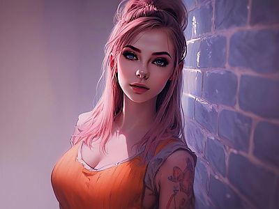 Woman with Pink Hair in Half-Up Bun