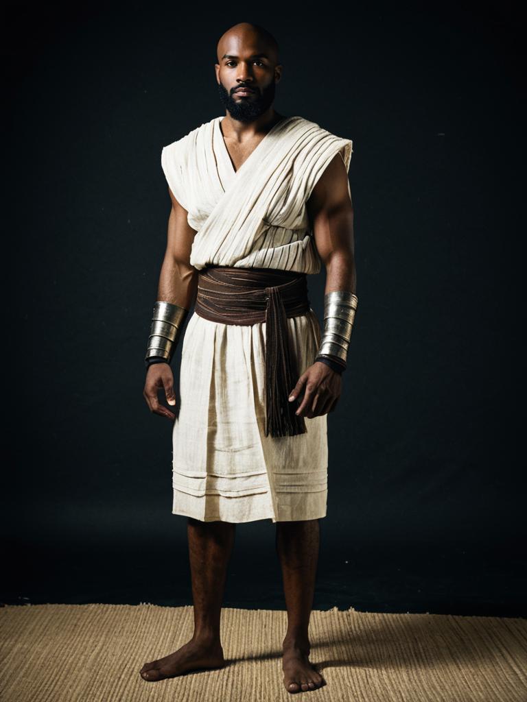 Man Wearing Traditional Papyrus Costume in Ancient Egyptian Style