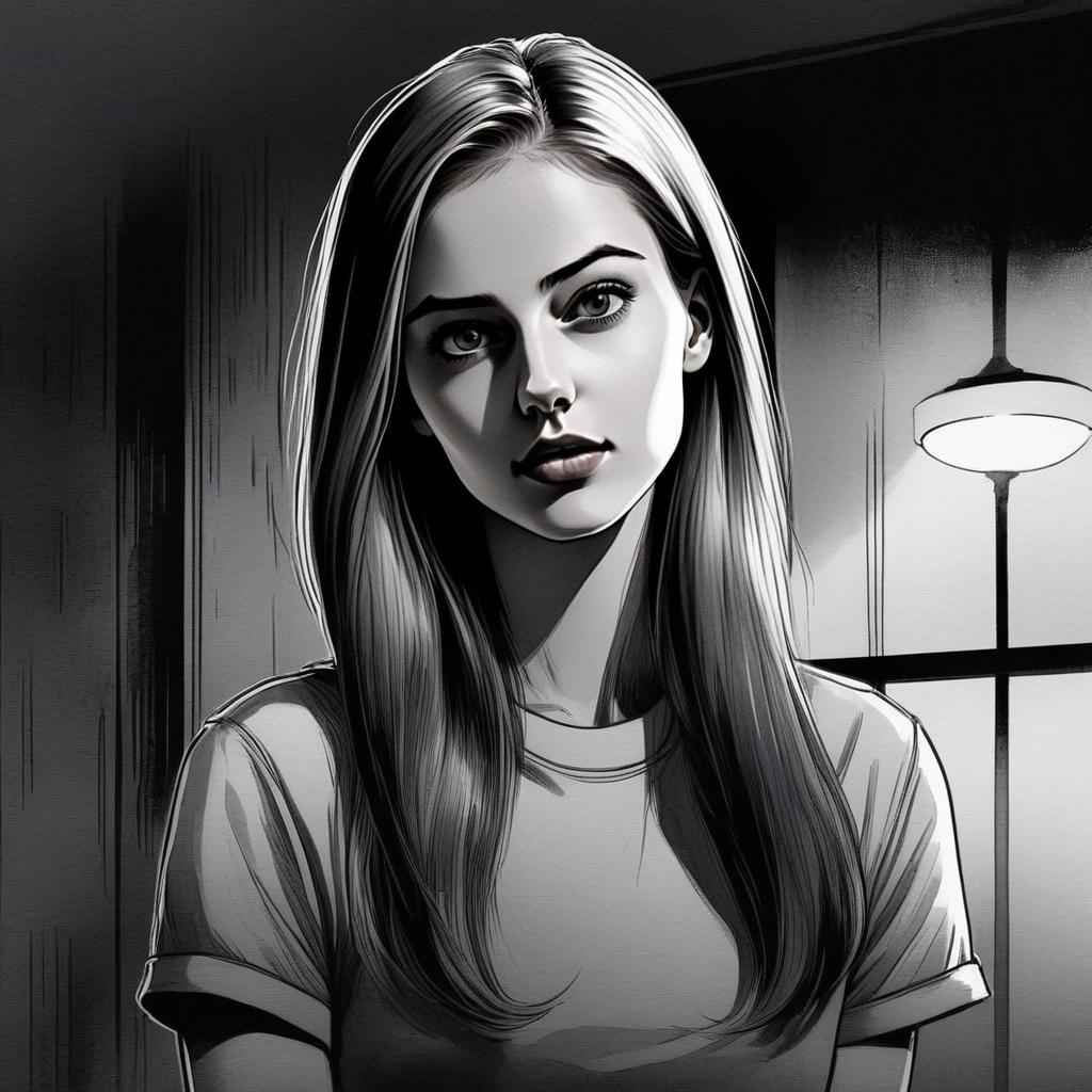 Monochromatic Illustration of Thoughtful Woman Monochromatic Illustration of Thoughtful Woman