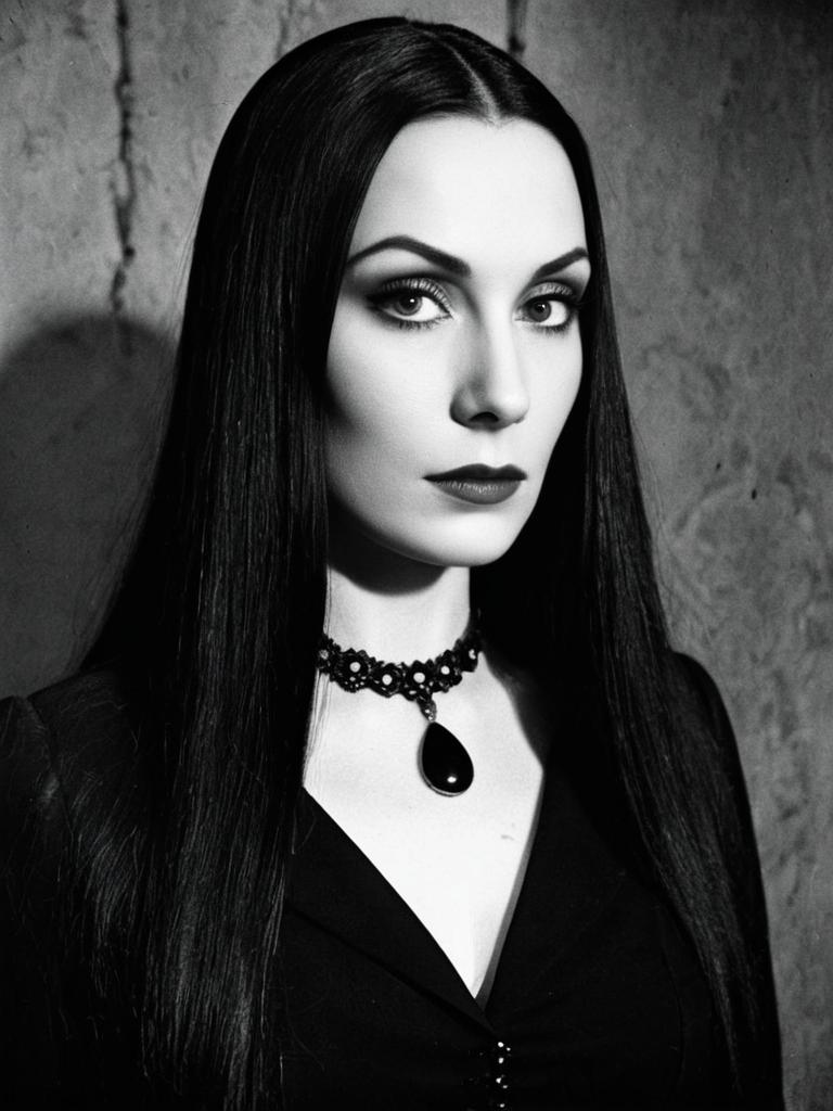 Morticia Addams Costume Woman Photorealistic Headshot