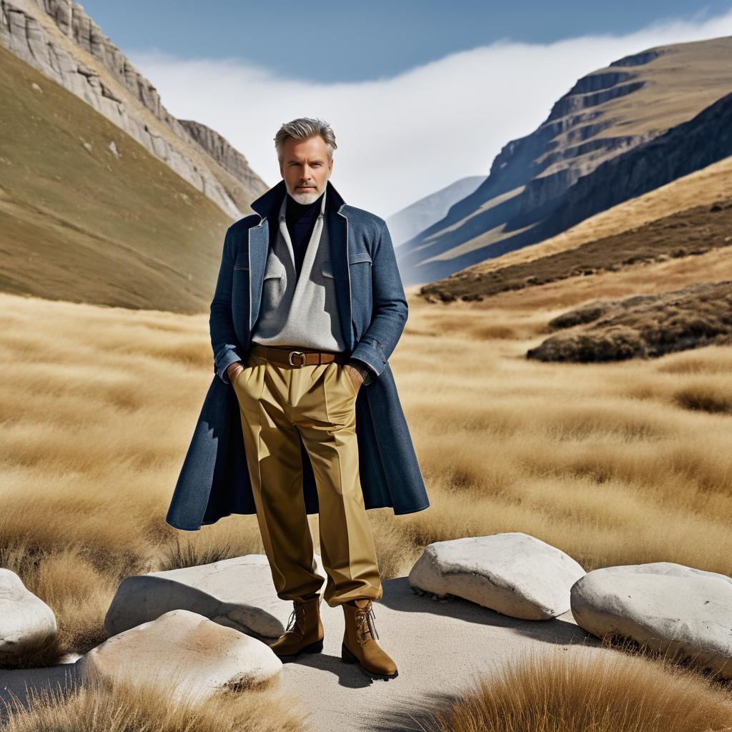 Stylish Man in Dramatic Mountain Landscape