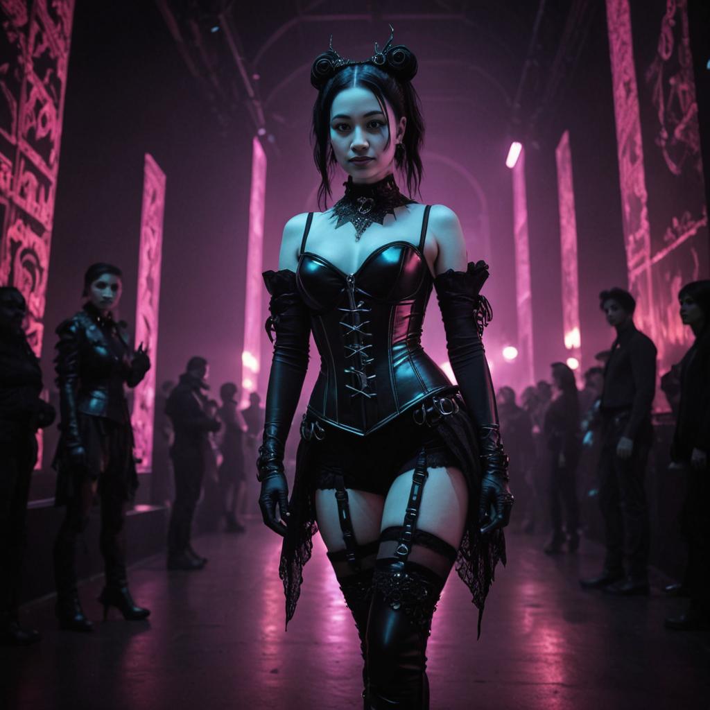 Gothic Woman in Corset with Horned Headpiece