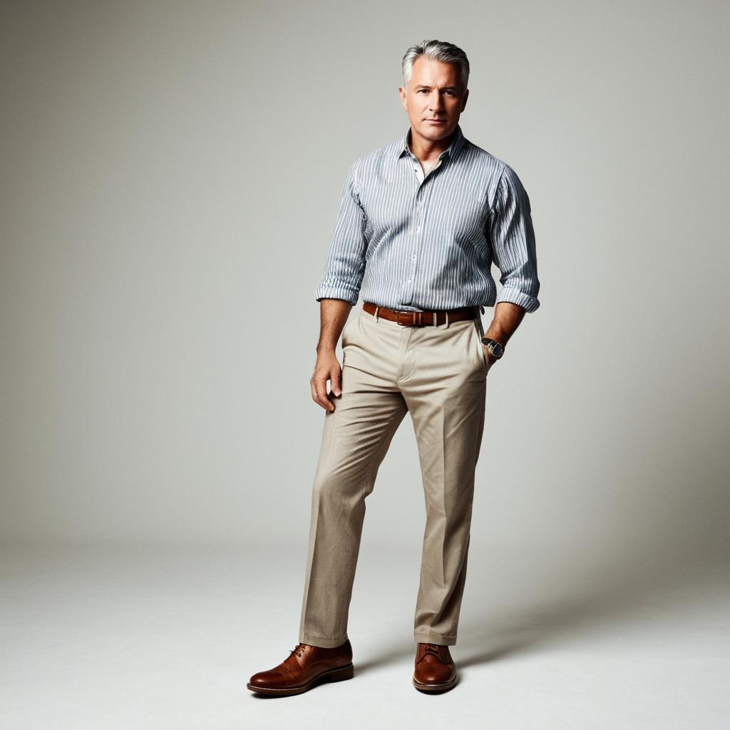 Confident Middle-Aged Man in Casual Business Attire Against Neutral Background