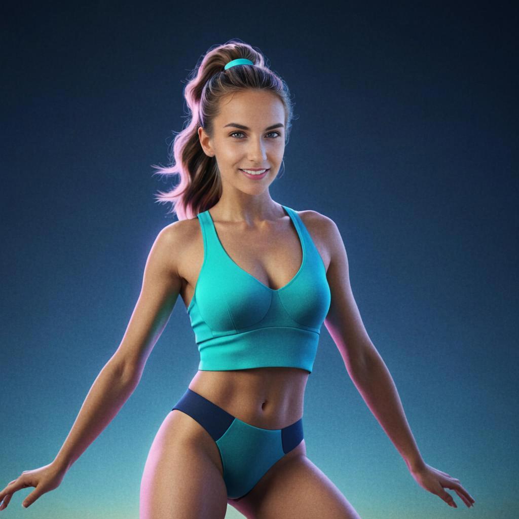 Confident Young Woman in Teal Sports Outfit