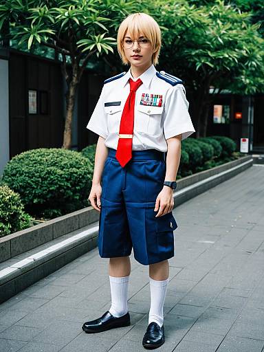 Hakata Toushirou Cosplay in Military-Style Outfit Outdoors